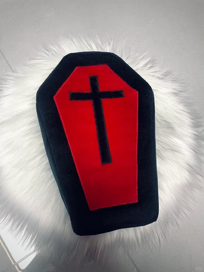 Black & Red Gothic Cross Coffin-Shaped Medium Bag with Skeleton