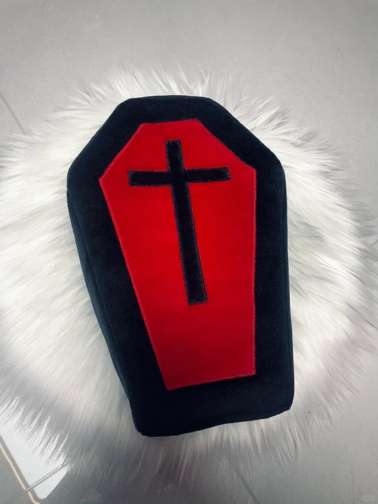 Black & Red Gothic Cross Coffin-Shaped Medium Bag with Skeleton