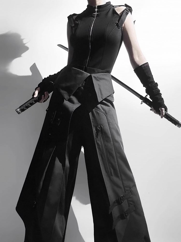 Foldover Apron Belt Buckle + Straps Black Waist Techwear