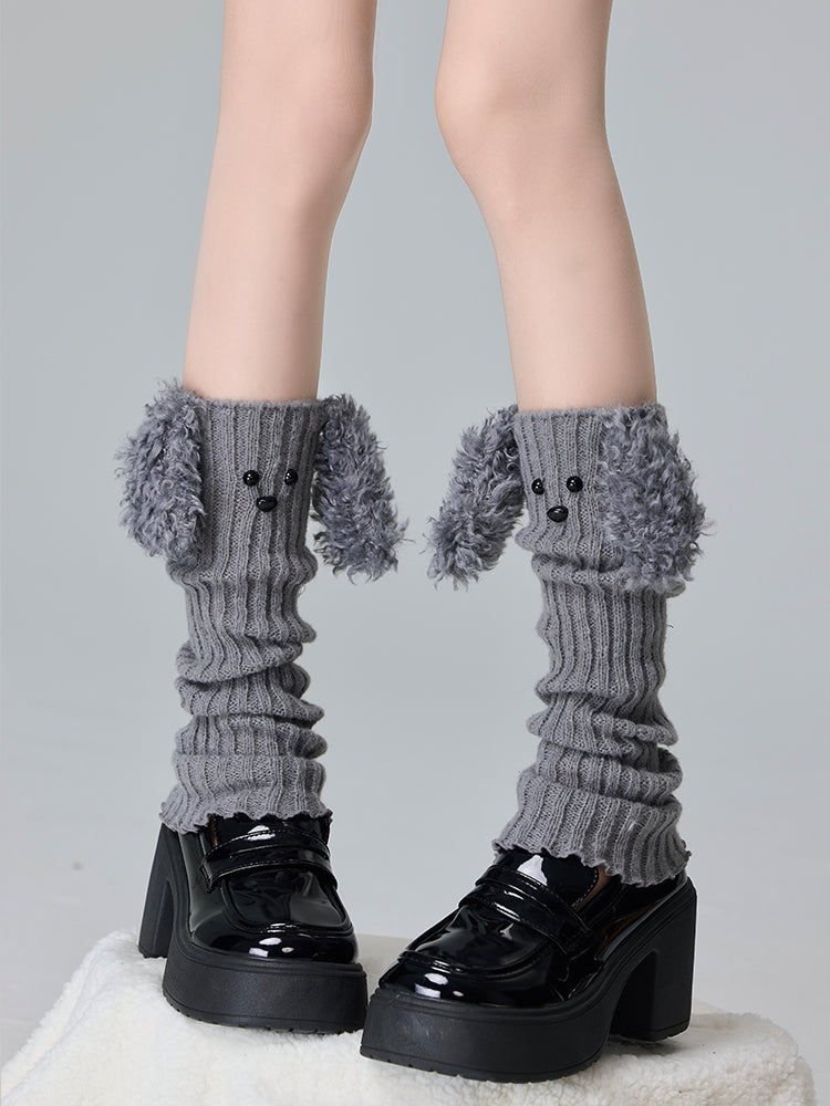 Coffee/Grey/White/Black Cute Puppy-shaped Knitted Leg Warmers