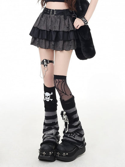 Stufenrock Grau Distressed Löcher Gefüttert