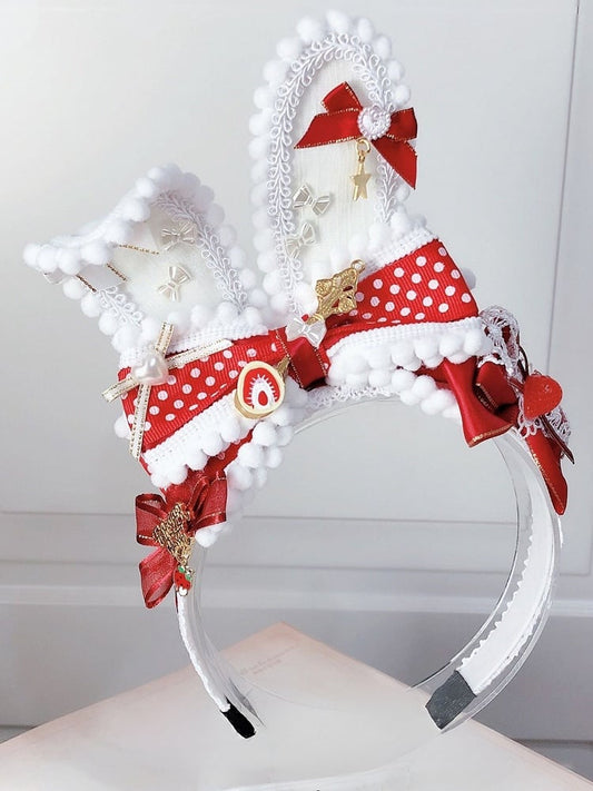 Sweet KC Details Bunny Lolita Ohren Erdbeere verziert Schleife RotWeiß