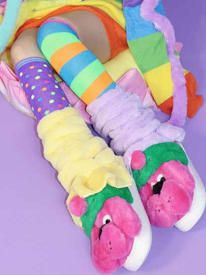 Warmers Leg Colorful Over-Knee + Fashion Plushie Striped PerpleYellow Gyaru Stockings And Pattern Polka-Dot