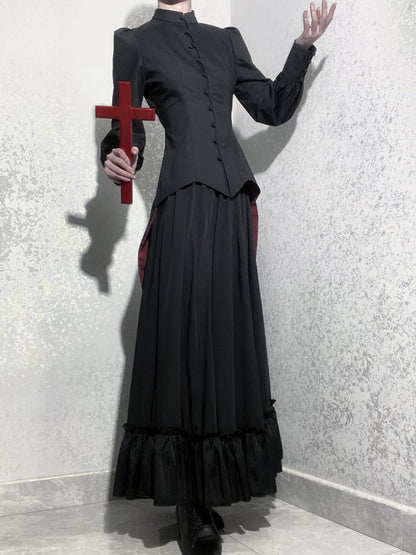 Ouji Mandarin Black Long Fashion Top Lolita Tail Swallow Collar Sleeves