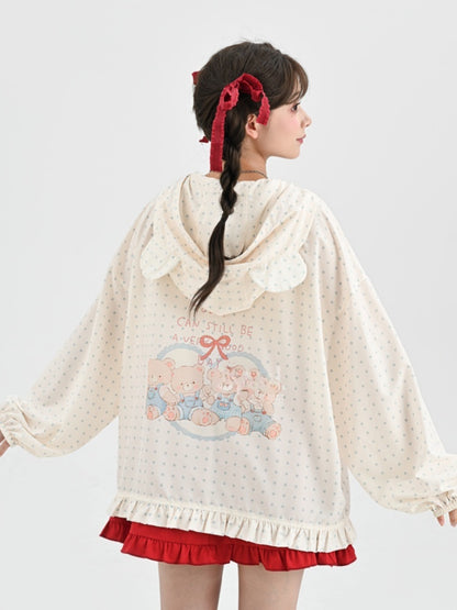 Sonnenschutzjacke Bear Vibes Schneehaube Weiß Polka-Dot Ohren Design Weiß Adorable