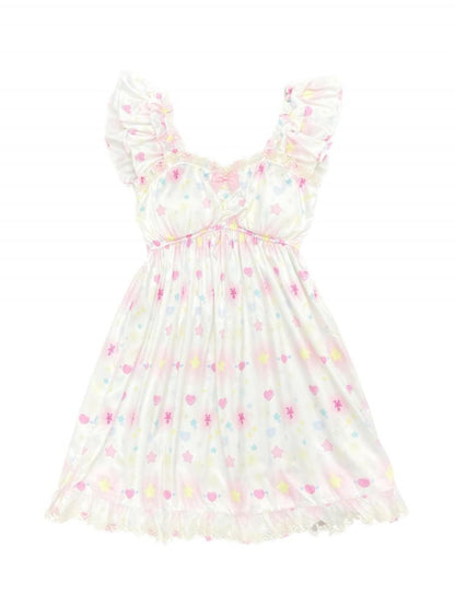 White Sweetheart and Star Print Pajama Dress