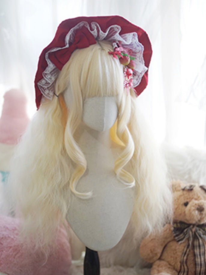 Light Blonde/Milk White/Orange/Red Long Wavy Wig With Full Bangs