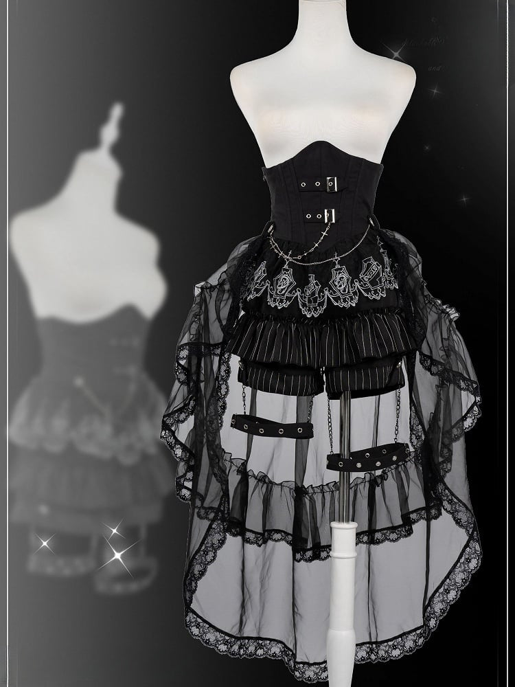 Schwarz-weißes Prince Ouji Lolita-Outfit – weißes ärmelloses Hemd + schwarzes kurzes Top + Blommer-Shorts mit hoher Taille, komplettes Set