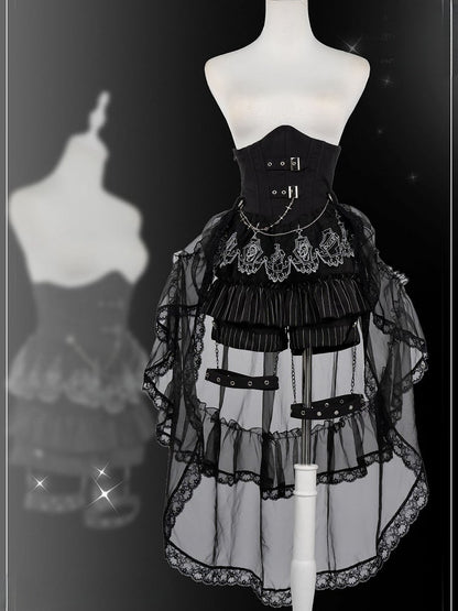 Schwarz-weißes Prince Ouji Lolita-Outfit – weißes ärmelloses Hemd + schwarzes kurzes Top + Blommer-Shorts mit hoher Taille, komplettes Set