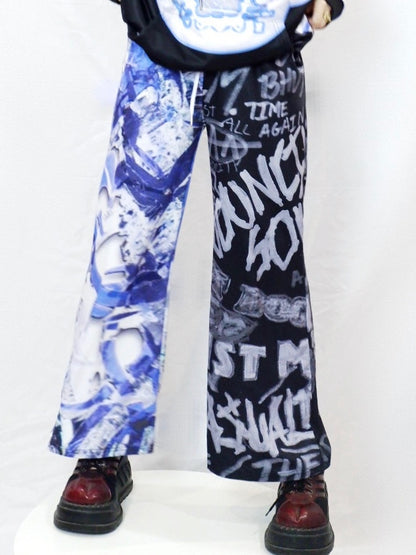 Wide-leg Pants Letter Y2K BlueBlack Print Cut