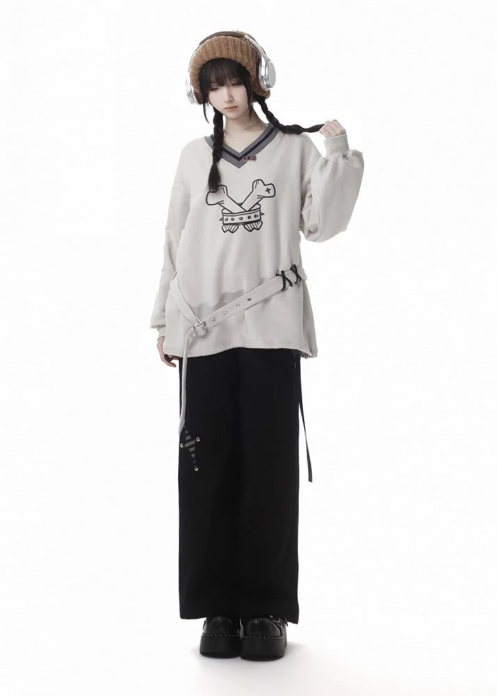 Black Star Applique Buckle Strap Pants