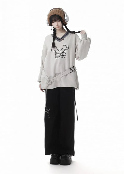 Black Star Applique Buckle Strap Pants