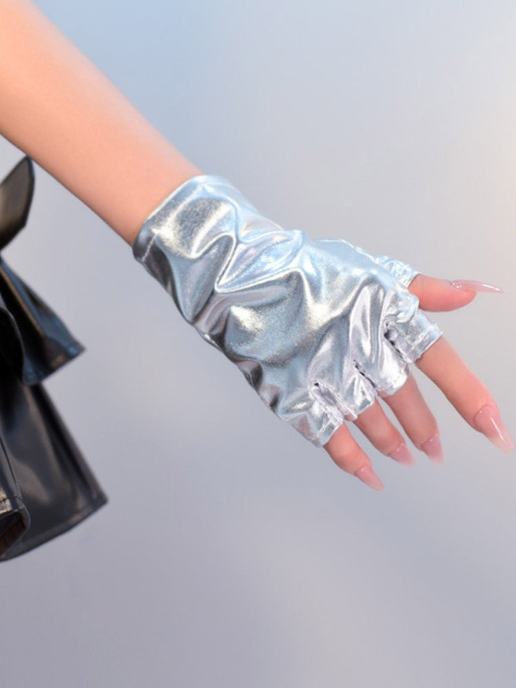 Gants sans doigts Cyberpunk gothiques noirs/argentés