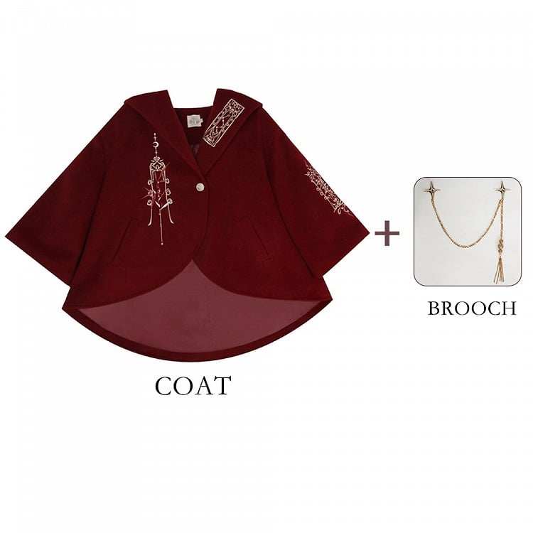 Red New Year Outfit Details Unisex Hooded Cape Coat