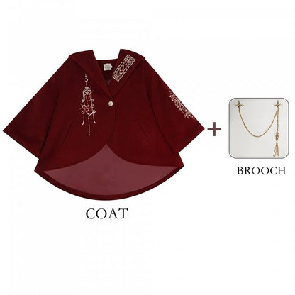 Red New Year Outfit Details Unisex Hooded Cape Coat