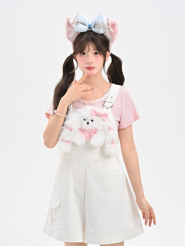 Puppy with White Heart Buckles Overalls Plushie Cute