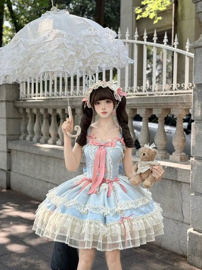 Jumper Bowknots Sweet Dress Decorated Blue Lolita Balletcore Skirt