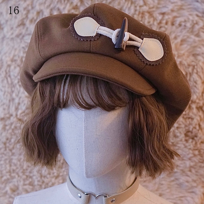 Brown Beret Decorated Button Hat