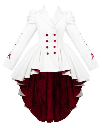 White High-low Hem Blazer Collar Red Lining Coat