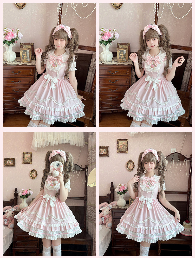 Strawberry Embroidery Pink Scalloped Edge Trim JSK Light Sweet Lolita Dress