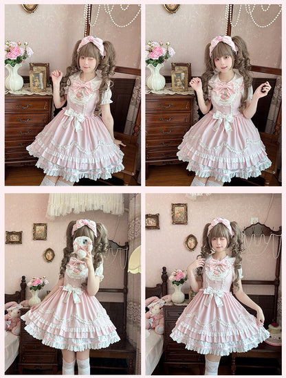 Strawberry Embroidery Pink Scalloped Edge Trim JSK Light Sweet Lolita Dress