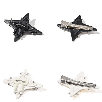 Barrette à cheveux punk en forme d'étoile noire et blanche