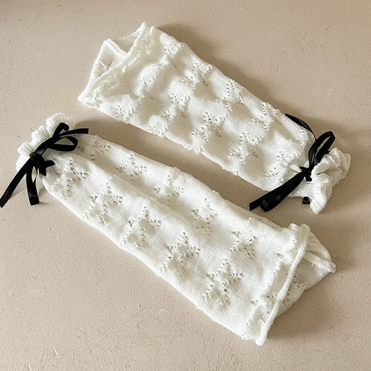White/Black Lolita Ribbon Bowknot Ruffled Cuff Leg Warmers