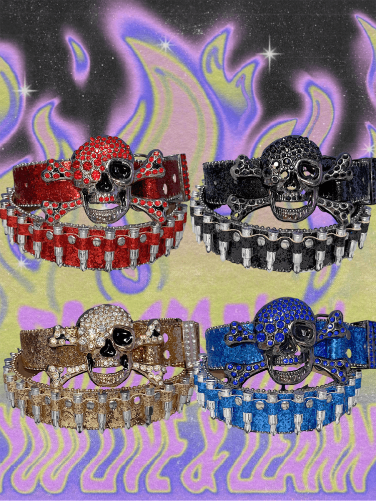 Y2K Glittering Rhinestones Punk Skull Bullets Waist Belt