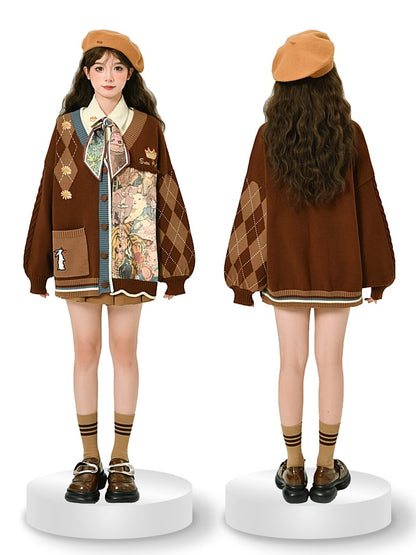 Brown Embroidery and Daisies Cardigan Bunny
