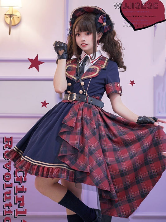 Idol Lolita – Roter karierter Gürtel mit Zugschnalle