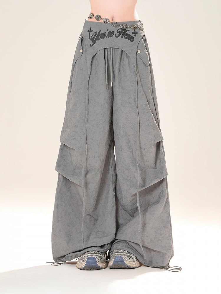 Accessory Pink/Gray Drawstring Wide-Leg Pants with Waist