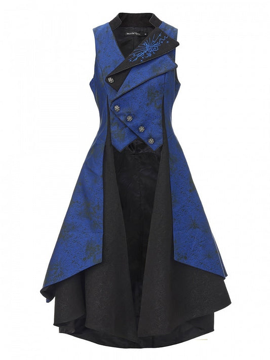 Langer ärmelloser Mantel und asymmetrische Ouji-Weste Blau Dunkelschwarz Lolita