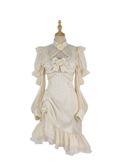 Lolita Mermaid Rose Hemline Ruffle Jacquard Ivory Decoration Detail Bead JSK