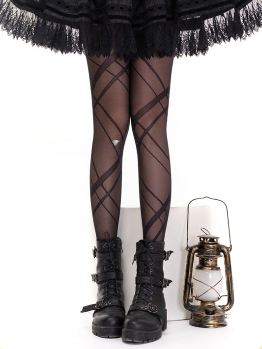 Black Semi-sheer Crisscorss Banded Lolita Tights