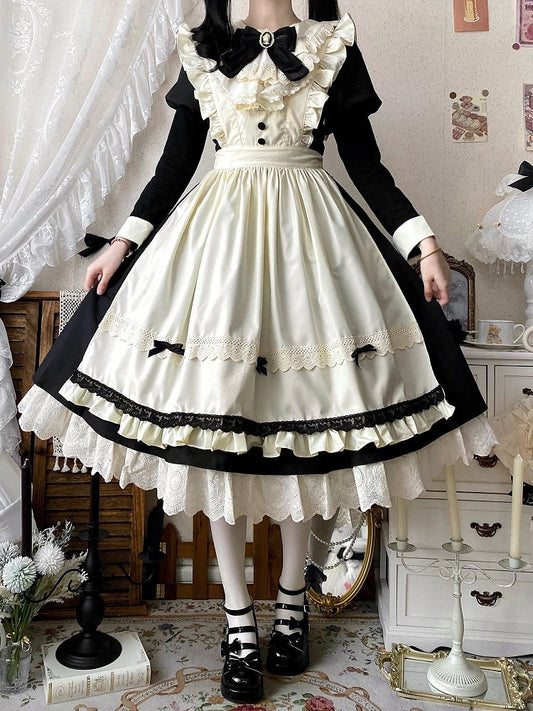 Apron Beige Black Sleeves Dress and Set Maid Juliette + Lolita