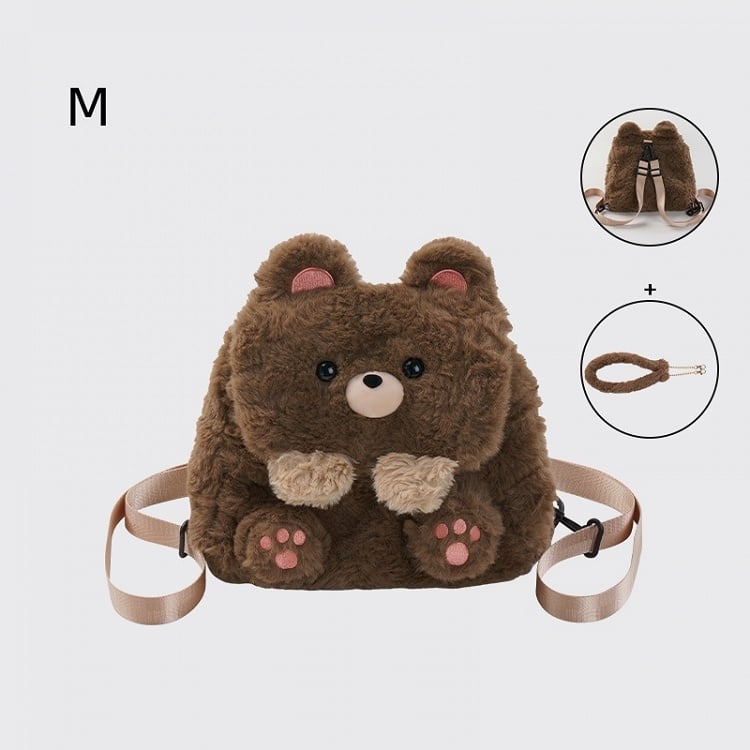 Sac à dos à rabat en peluche ours brun mignon, taille moyenne/grande