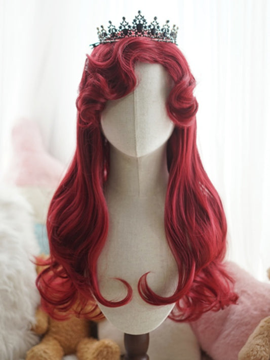 Red/Light Blonde/White/Caramel 60CM Long Wavy Wig With Curly Bangs
