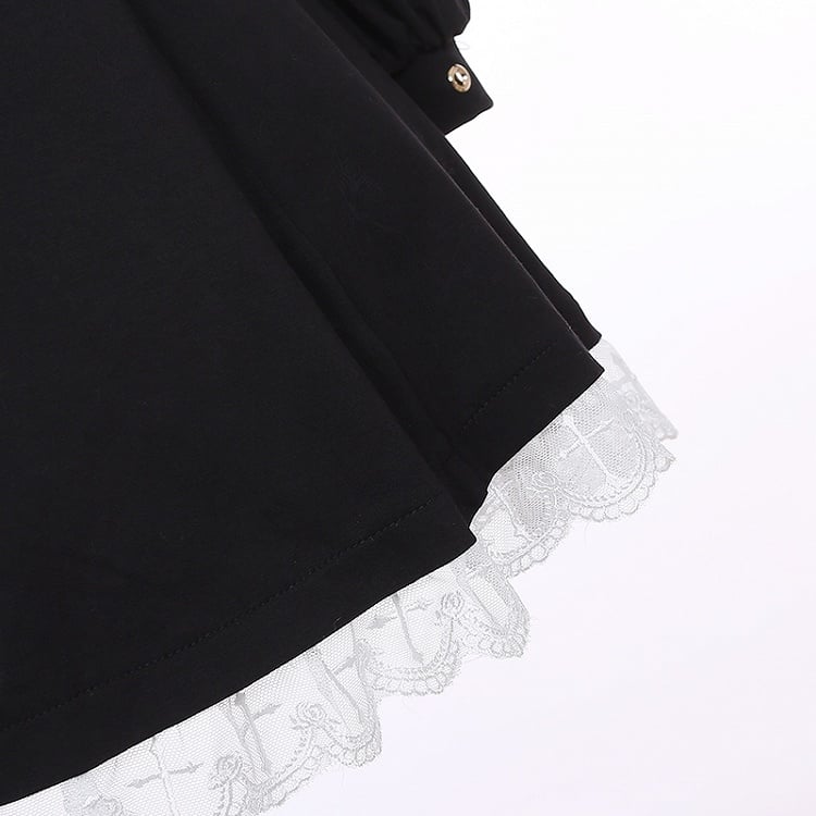 Jirai Kei Black Detachable Sleeves Buckle Straps Waist Landmine Style Dress