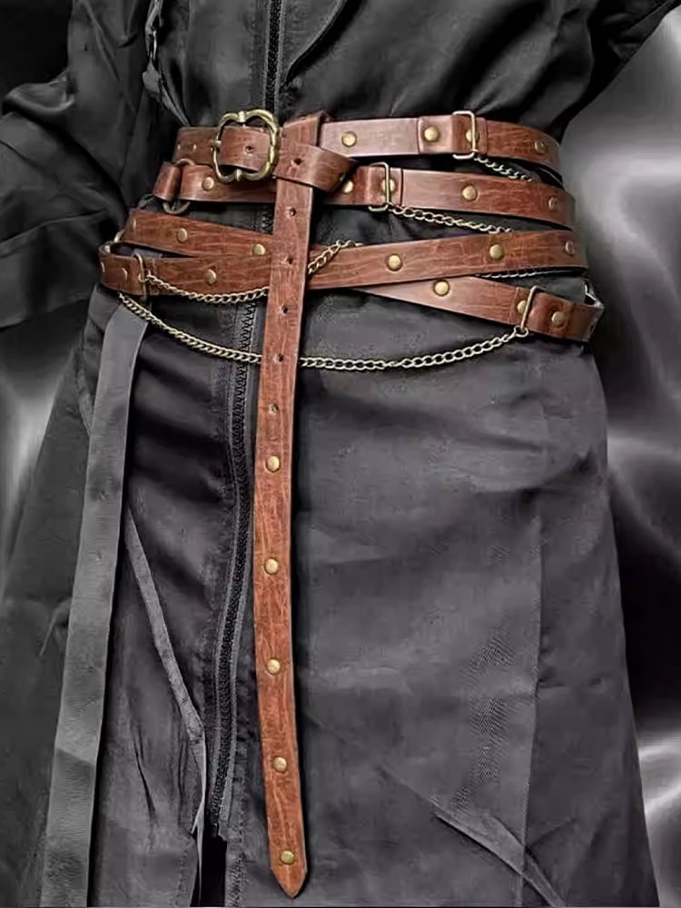 Taillengürtel Punk Schwarz/Khaki Charm Kette