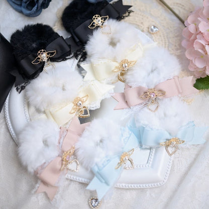 Jirai Kei Angel Heart Rhinestones Bowknot Fluffy Scrunchie