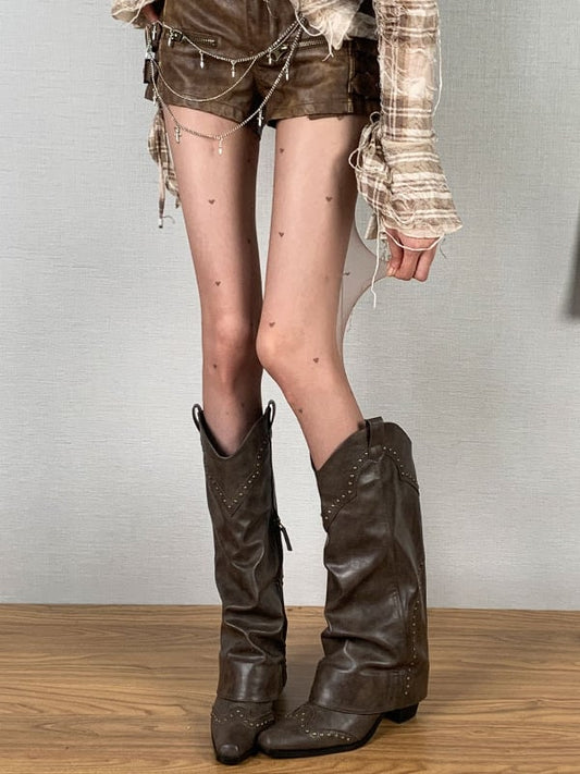 Print Wasteland Punk Tights Brown Heart