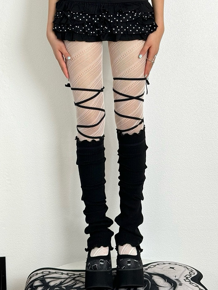 Tights Black/Brown/White/Red/Gray Y2K Pattern Striped