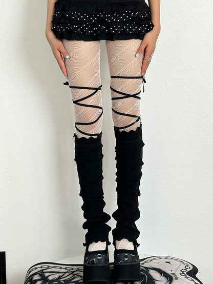 Tights Black/Brown/White/Red/Gray Y2K Pattern Striped