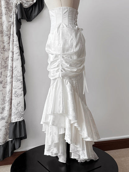 Skirt Cascading Asymmetrical Gothic White High Corset Waist Mermaid Hem Lolita Flounce Boned