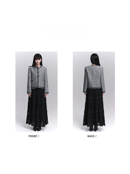 Strukturierte Trim Grau Raw PU Fall Kanten Schwarz Crop Jacke mit