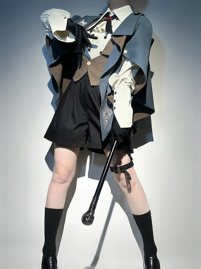 Blue and Brown Ouji Lolita Embroidery Details Pointed Hemline Cape