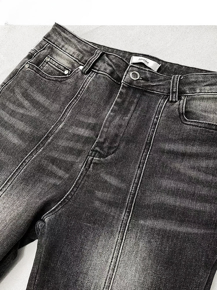 Grey Low Waist Flare Silhouette Jeans