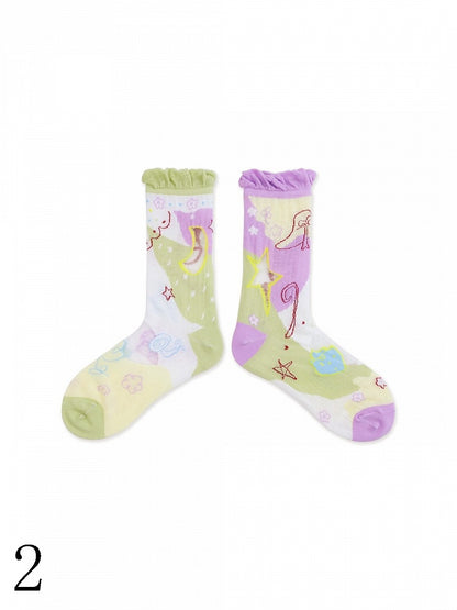 Cuff Options Colorful Lolita Sweet Socks Calf 4 Ruffled