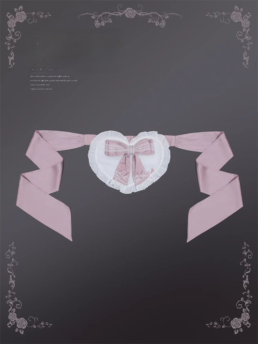 Decorated Self-tie Bow Sweet Lolita White Heart Apron and Pink