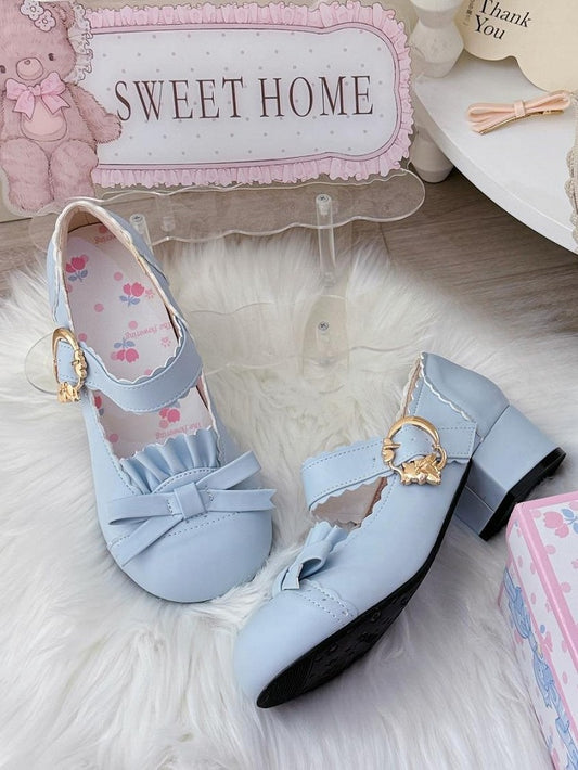Bow Accent - Mary Janes Blue Mid-heel in PU